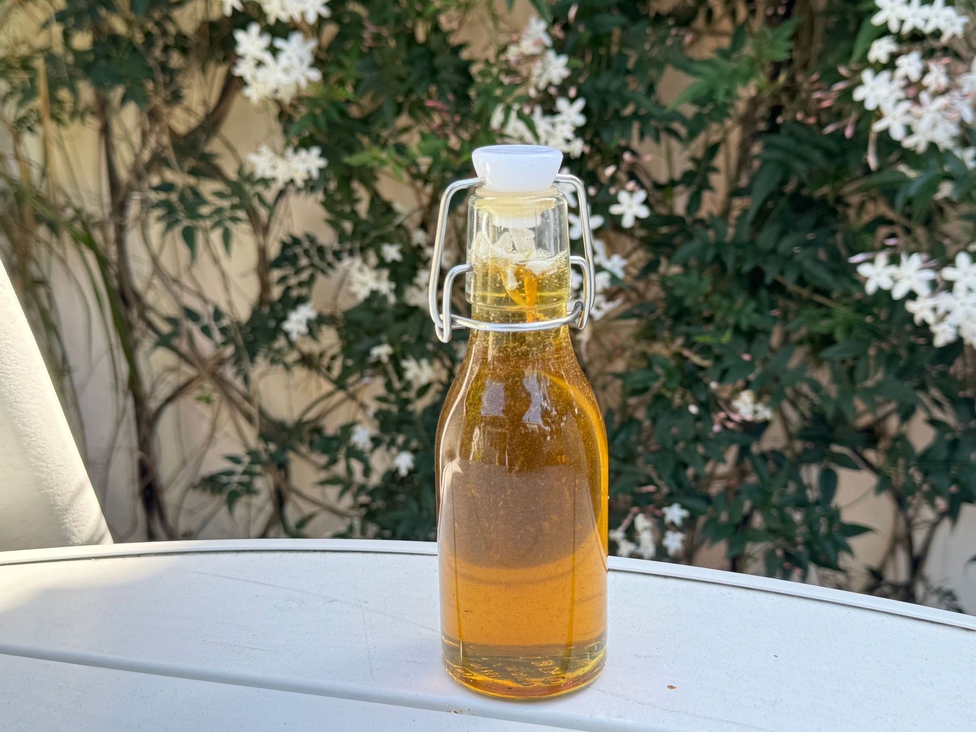 Olive oil in glass bottles